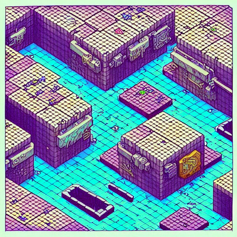 Absurdly-detailed Isometric Cyberpunk Alleyway Colored-pen Drawing as a Fancy Square Tile