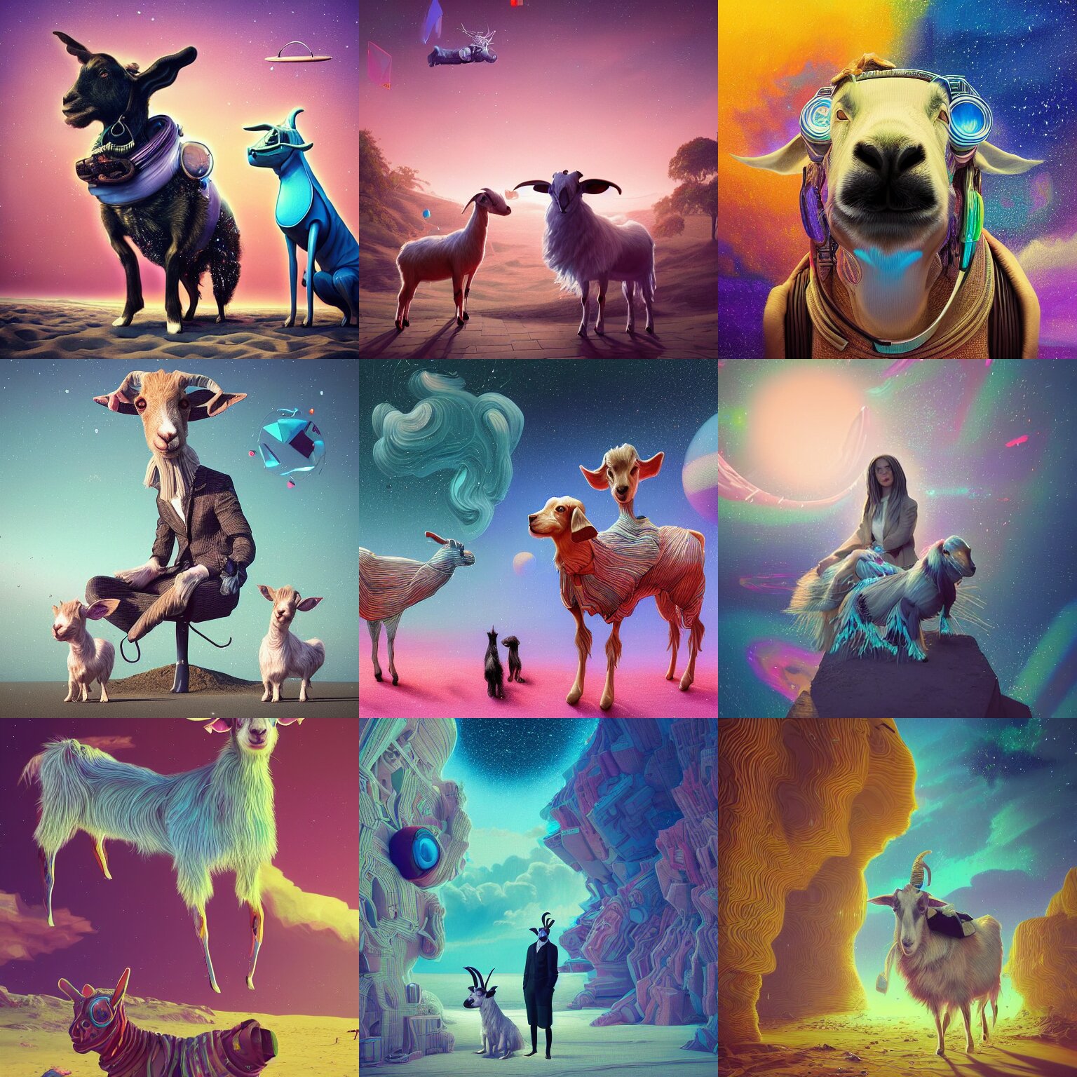 Painting of Very Well Dressed Goats