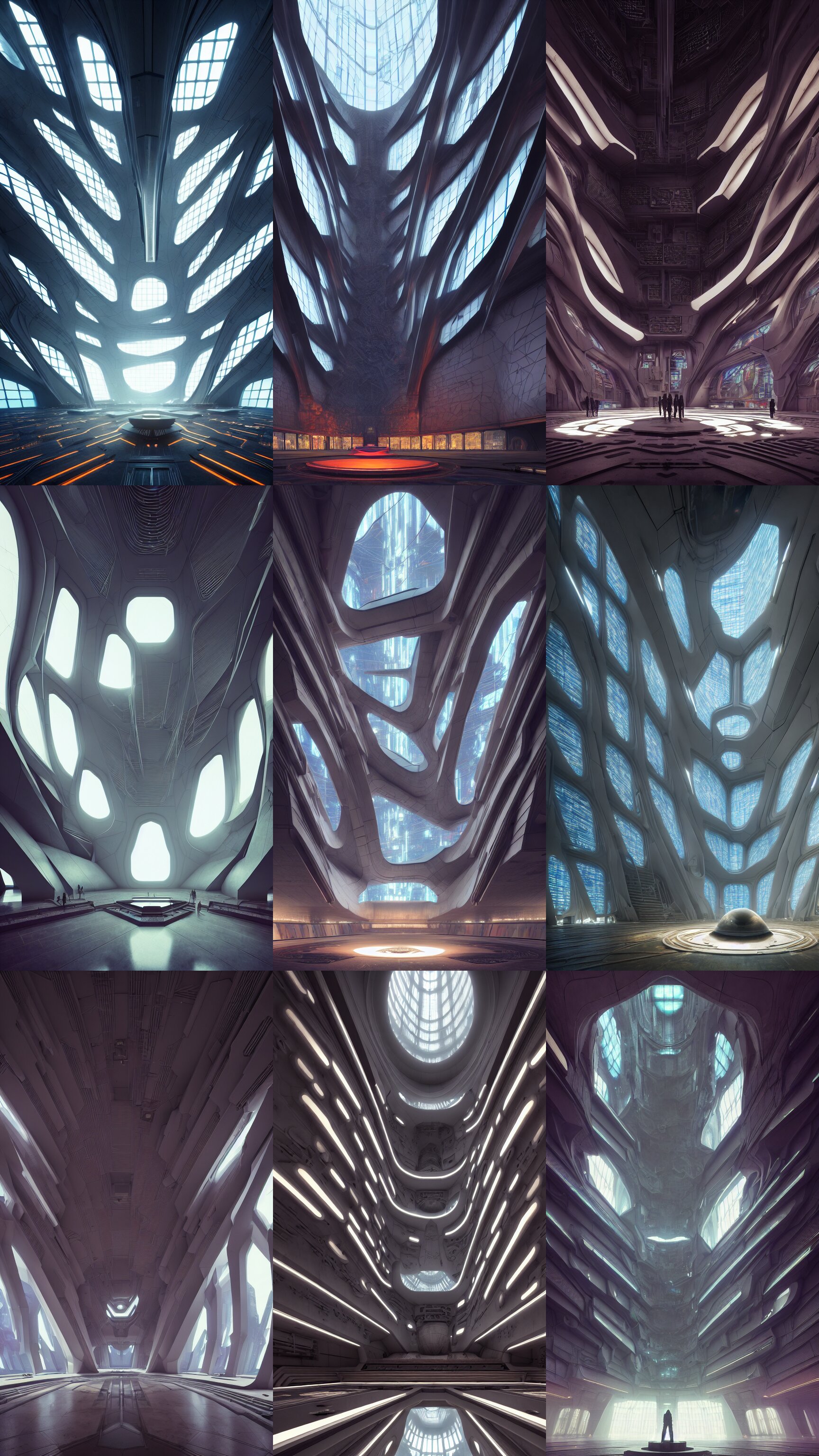Inside of a Large Monument Decorated with Cyberpunk Motifs