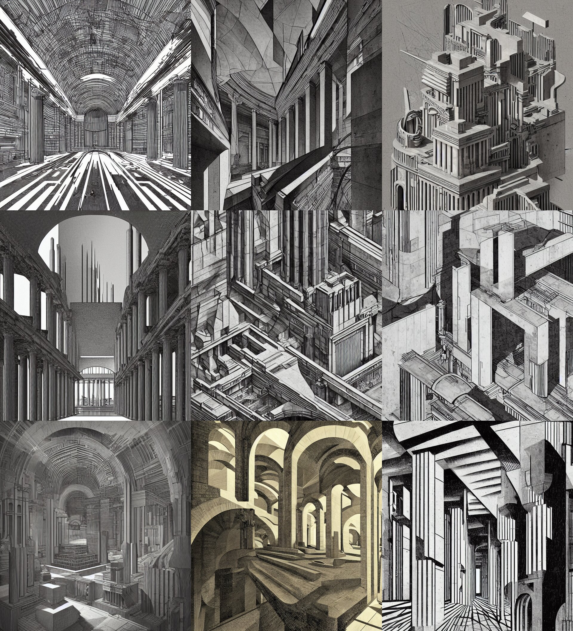 Illustration in the Style of Hugh Ferriss and Giorgio De Chirico