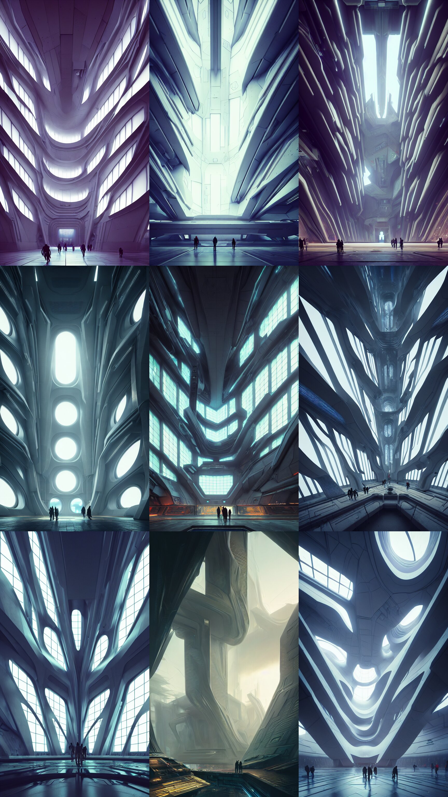 Inside of a Monument with Cyberpunk Motifs