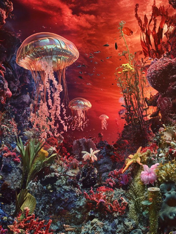 Surreal Jellyfish and Coral Reef Landscape