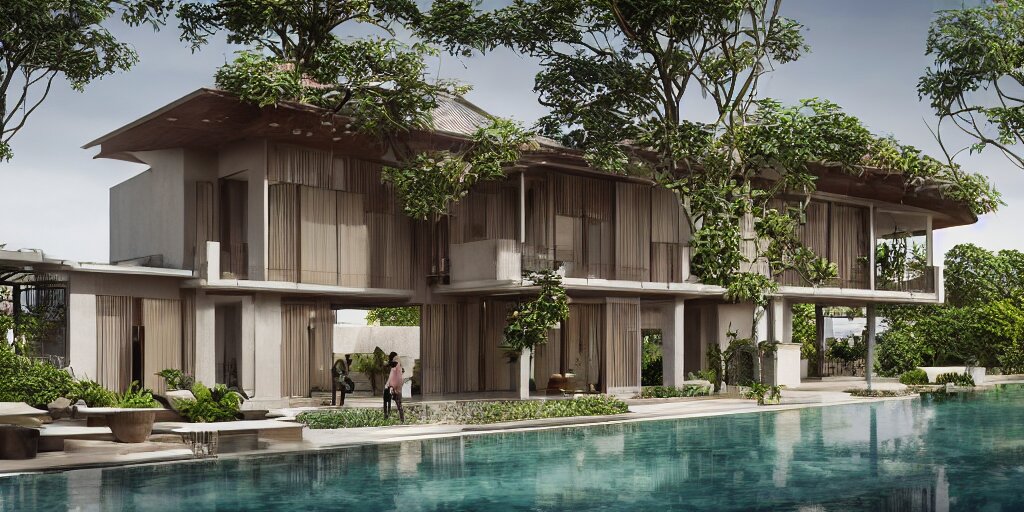 3d Rendering of Beautiful Nature Meets Architecture Concept of a Residential House