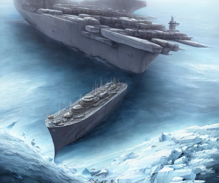 One Singular Solo Gray Enormous Gigantic Steel Ship