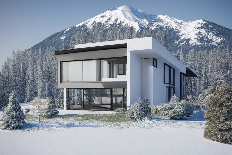 Modern Modern Fachwerk House with in the Forest on the Foot of Elbrus Mountain Covered