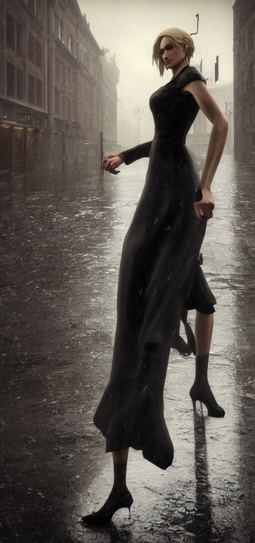 Beautiful Annie Leonhart Running on High Heels with Open Toe in Dunwall City