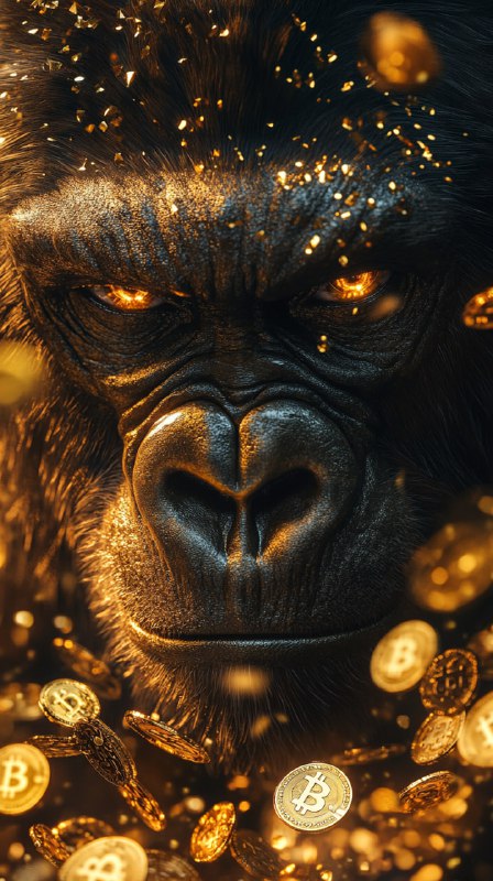Close-Up of Golden Gorilla with Bitcoin