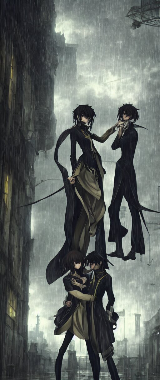 Lelouch Lamperouge and Asuka Langley in Dishonored Town
