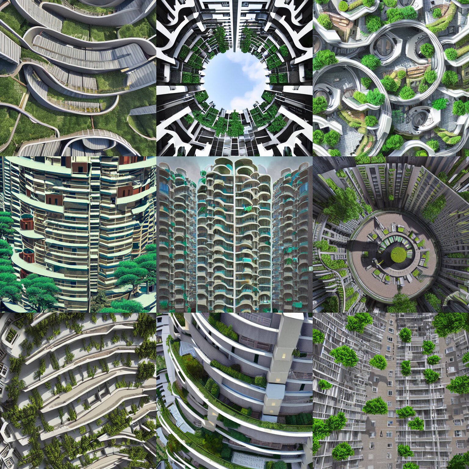 Matte Painting of the Bird's Eye View of Circle Shaped Apartment Building