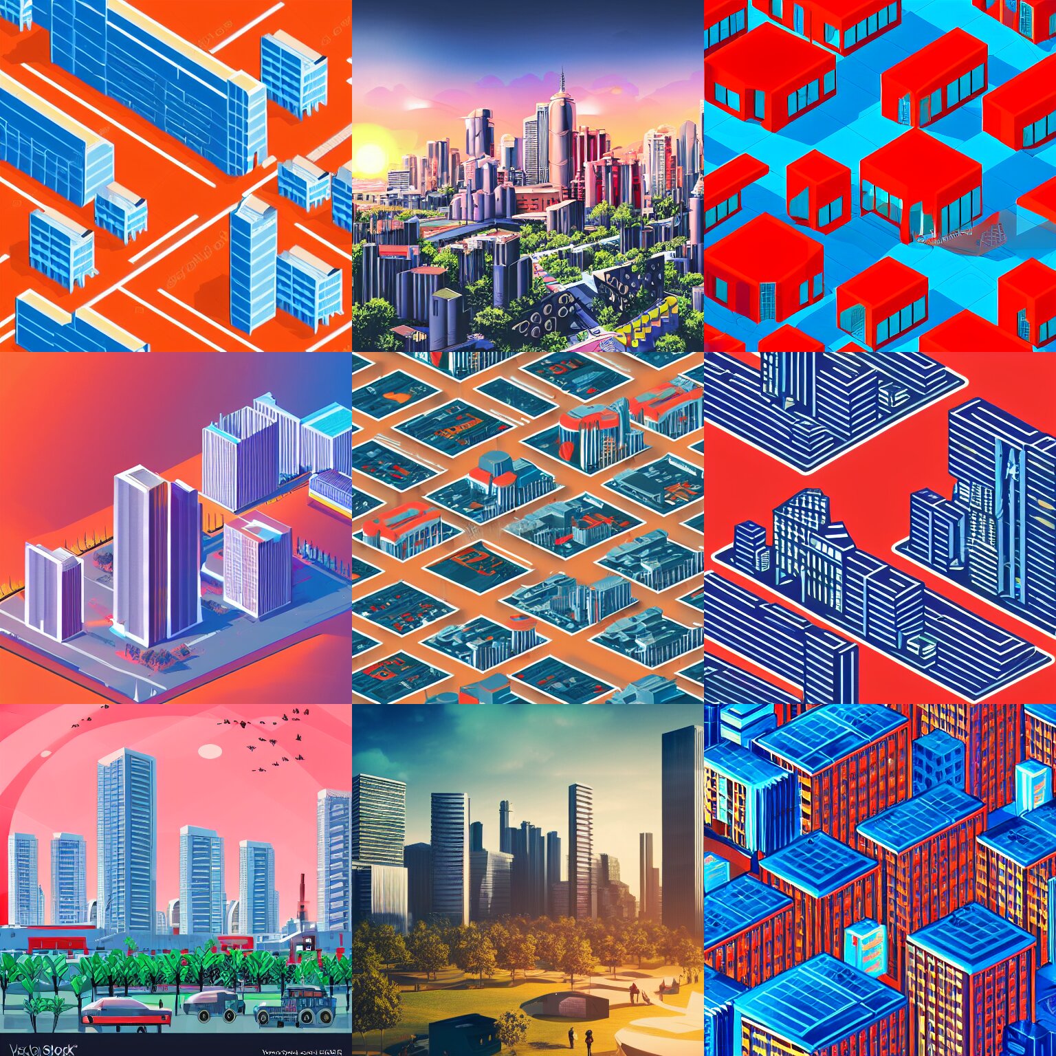 Futuristic Cityscape Large Brutalist Buildings