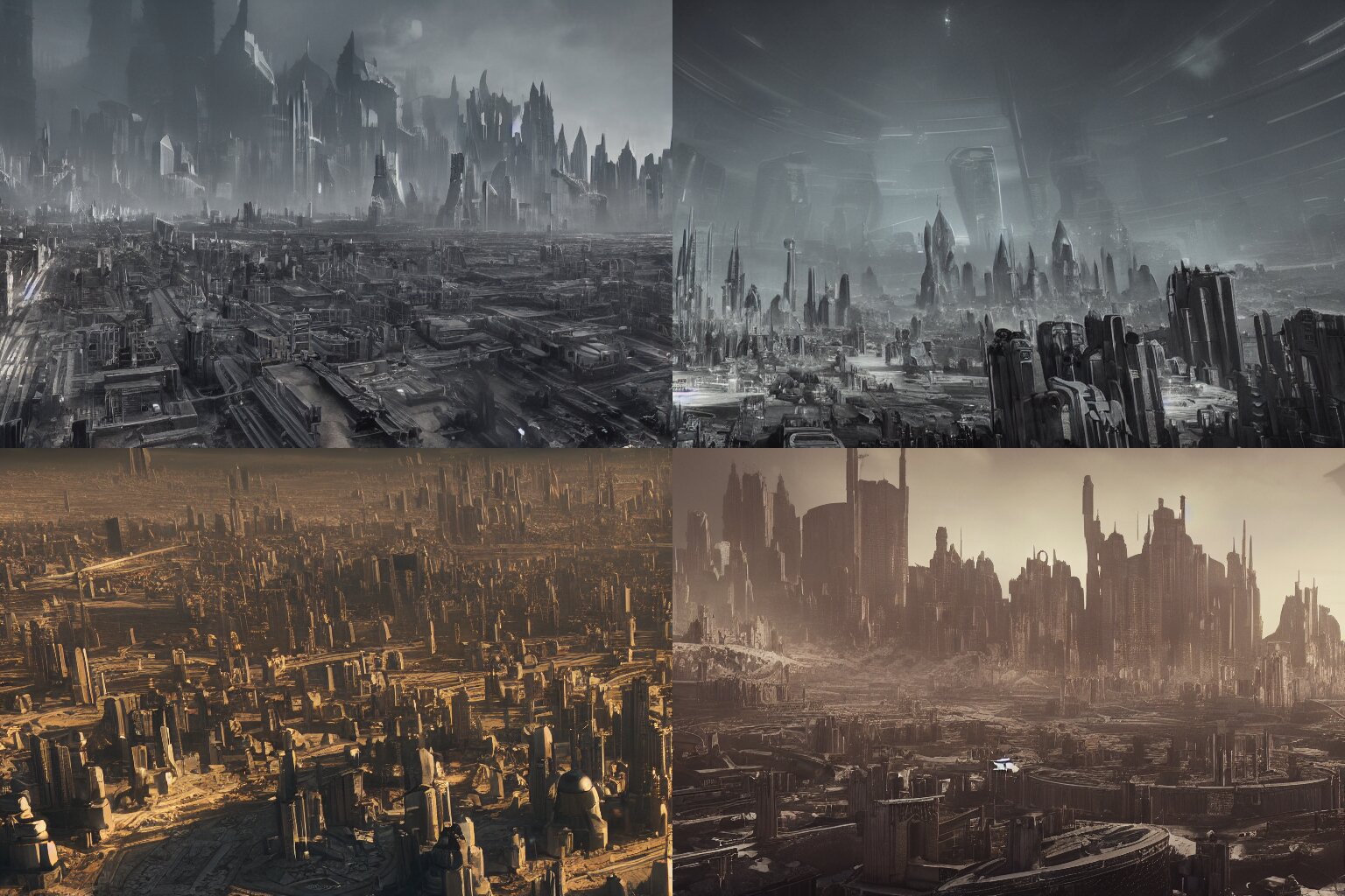 Brutalist City in an Arcing Central Pattern in a Dark Gritty Imperial Sci Fi Realm
