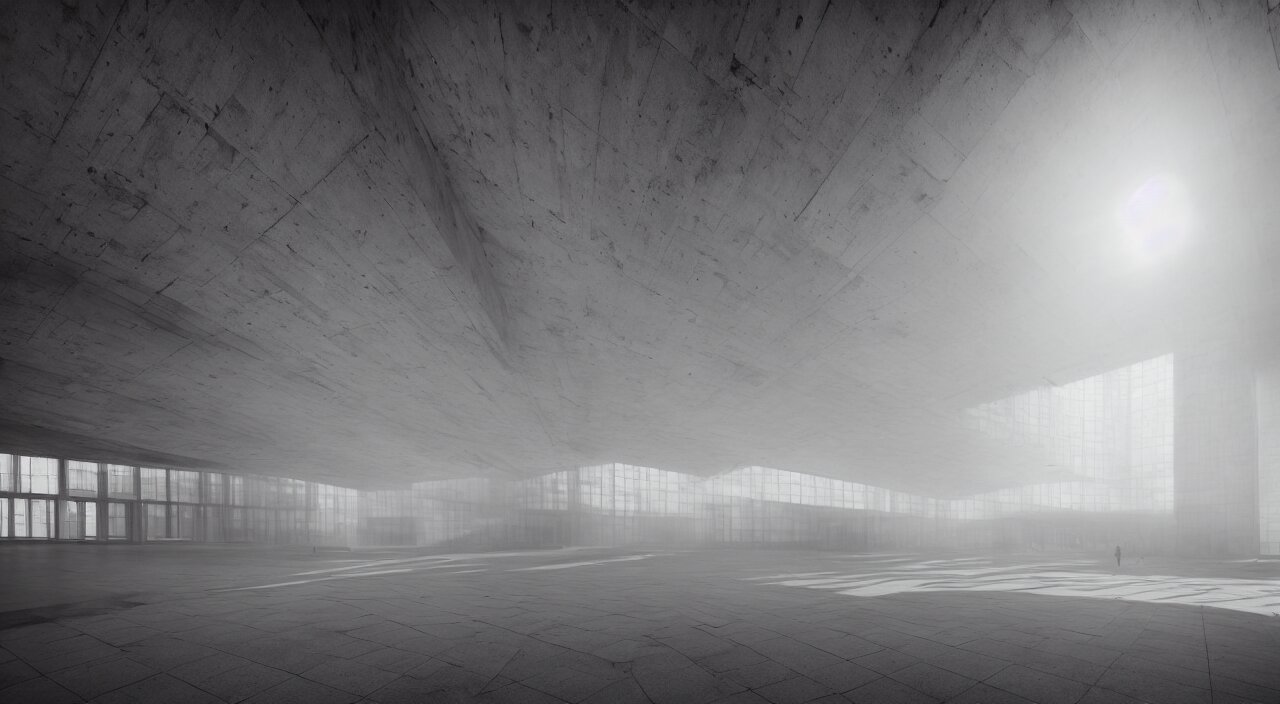 Realistic Interior of a Soviet Brutalist Architecture Building