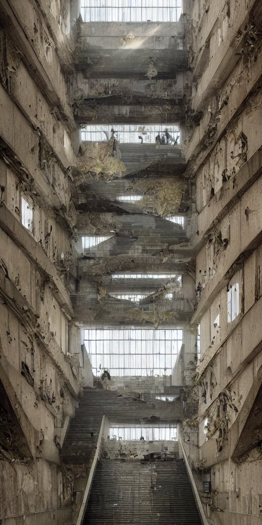 I Climb Up on the Endless Stairs Inside This Decayed Hitech Brutalist Building