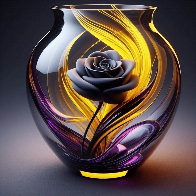 Black Rose in Artistic Glass Vase