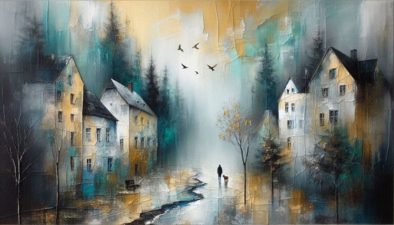 Dreamy Encaustic Landscape with German Houses