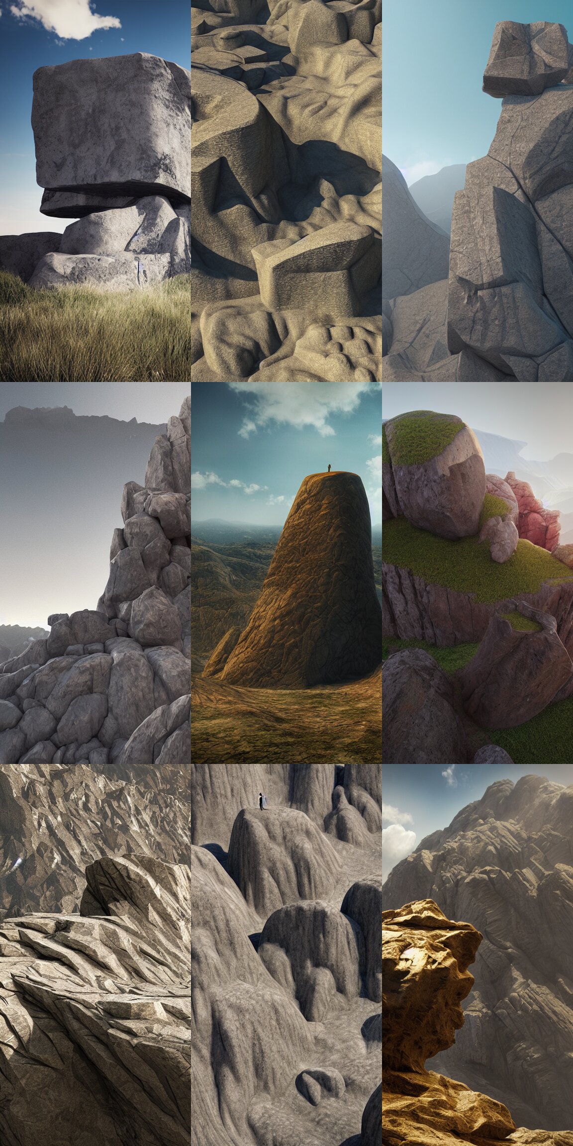 Monumental Sculpture in a Vast Mountain Landscape