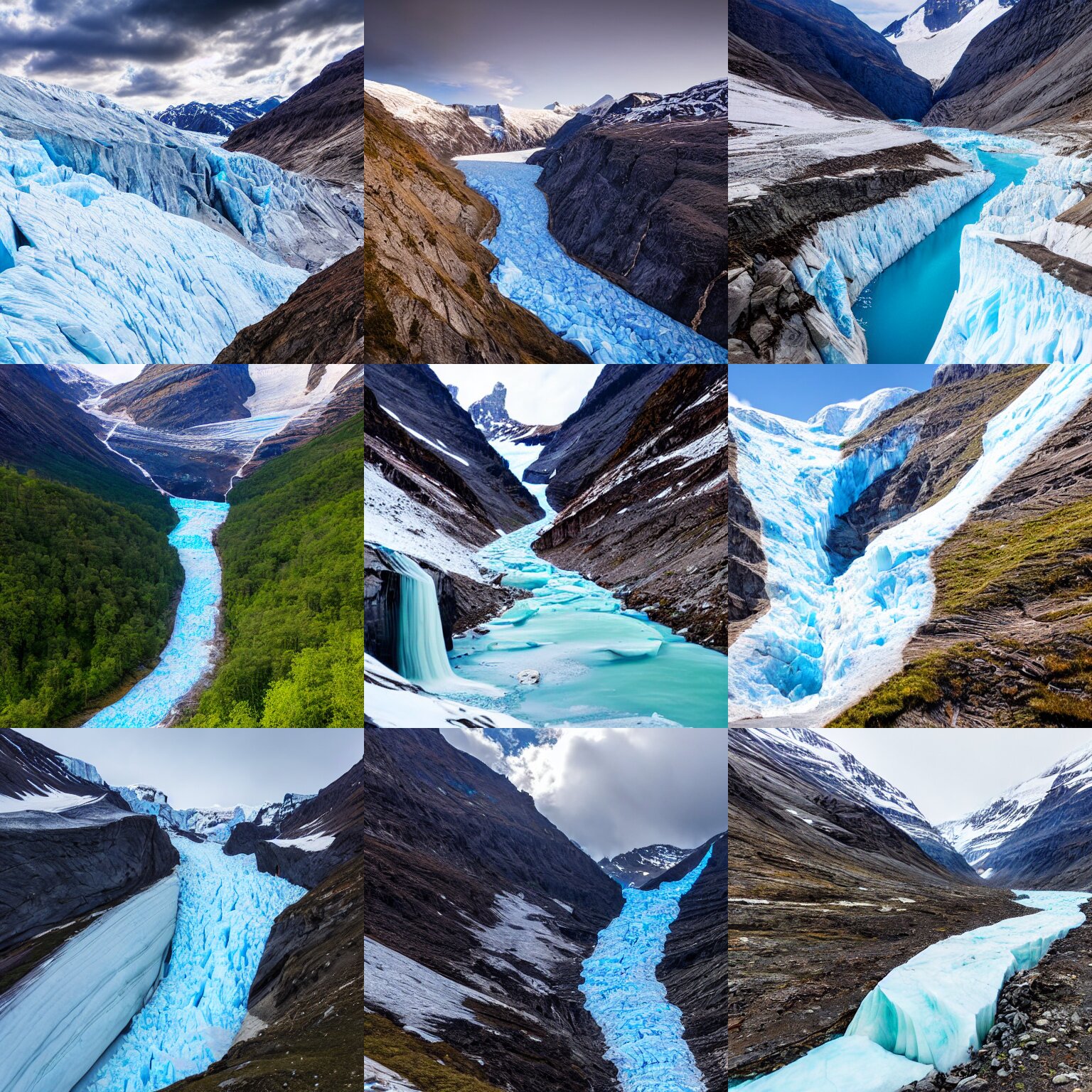 Icefall Glacier Flowing Down Valley in the Mountains