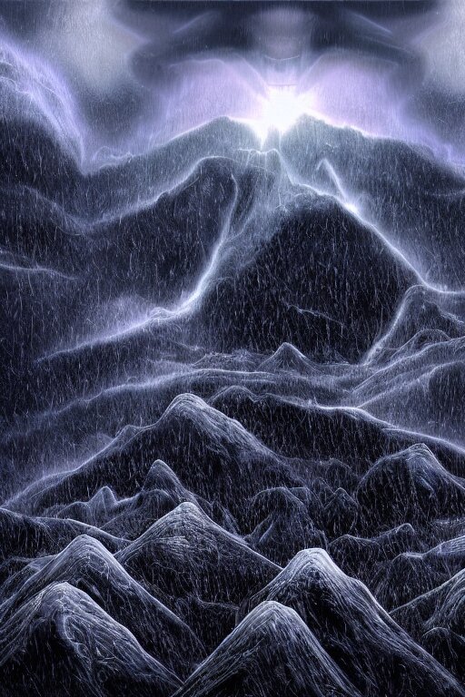 Digital Matte Fantasy Dreamy Mountain Scape Dark Tones Snow