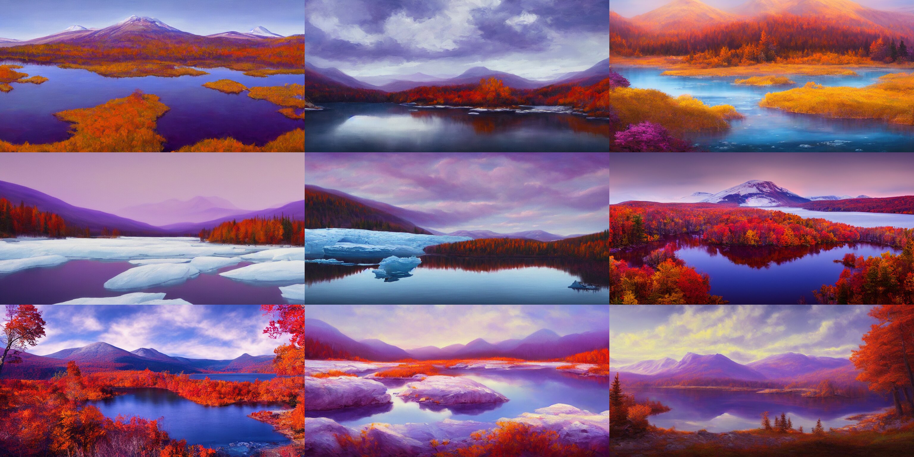 Landscape Portrait of the Great Purple Lake in the Ice Mountain Range