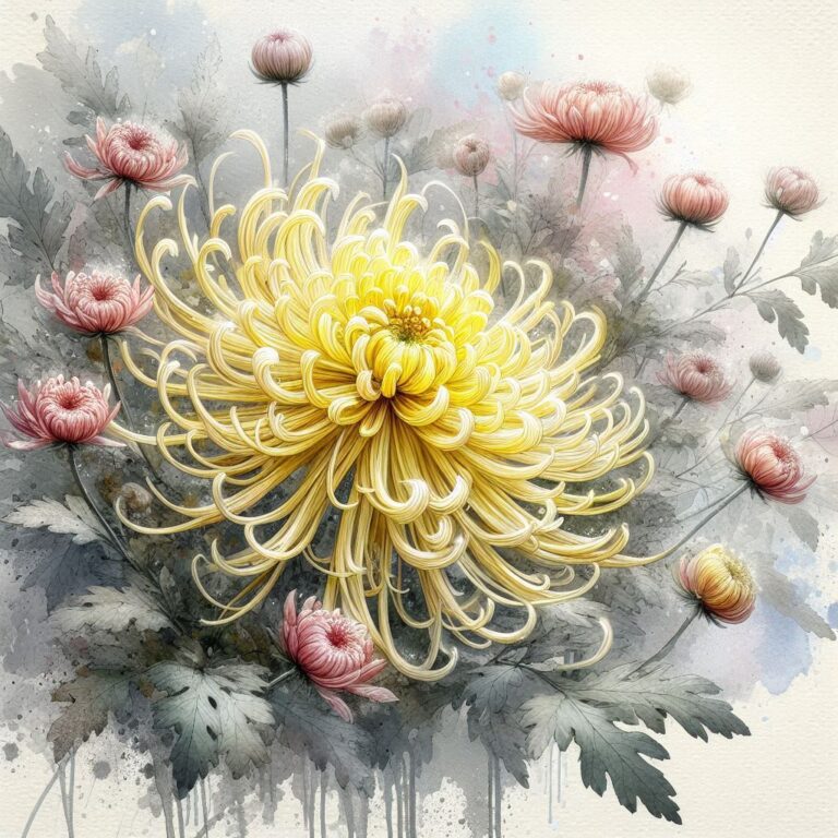 Realistic Watercolor Spider Chrysanthemum Art