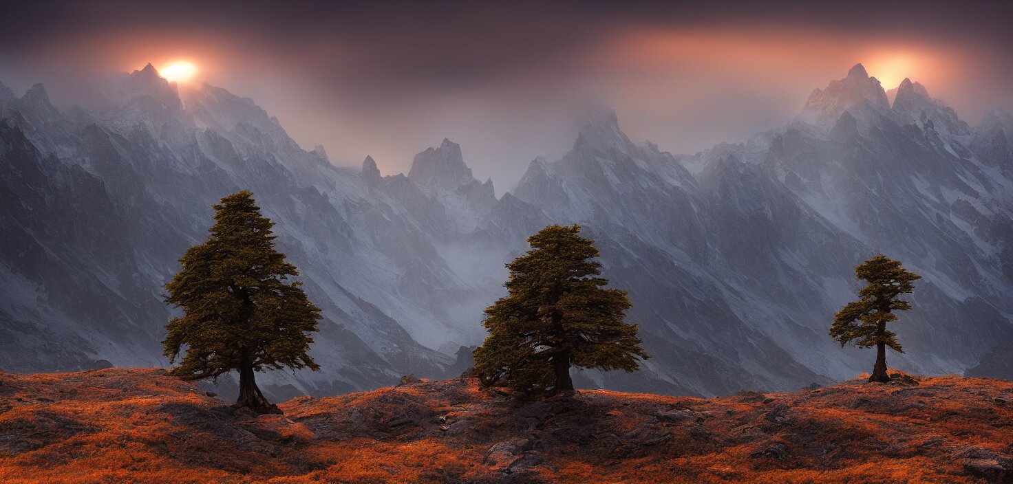 Amazing Landscape Photo of a Lone Cedar Tree on a Mountain