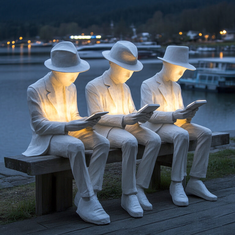 Modern white sculpture park statues