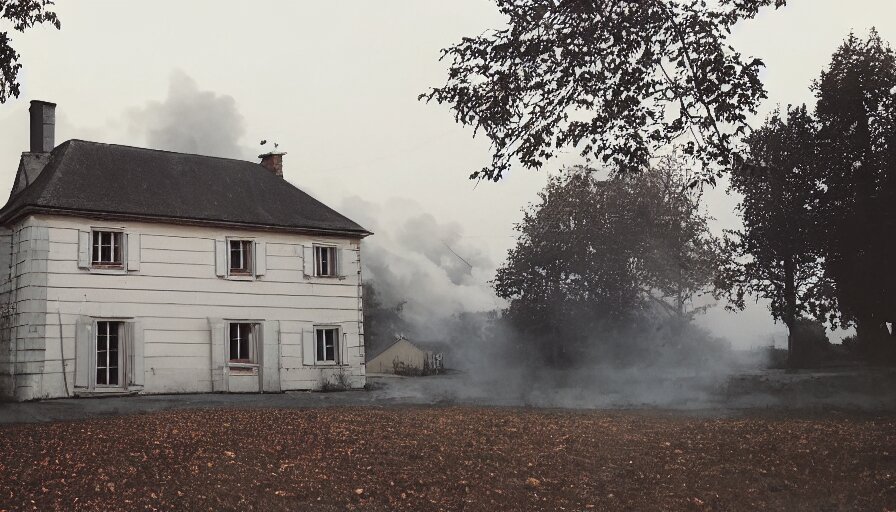 1 9 7 0 S Movie Still of a Heavy Burning French Style Little House