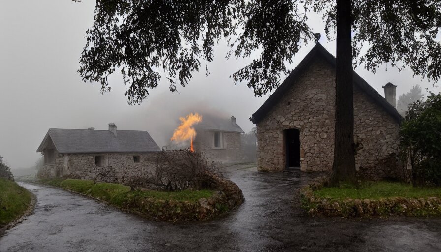 Mini Dv Camera Footage of a Heavy Burning French Style Little House