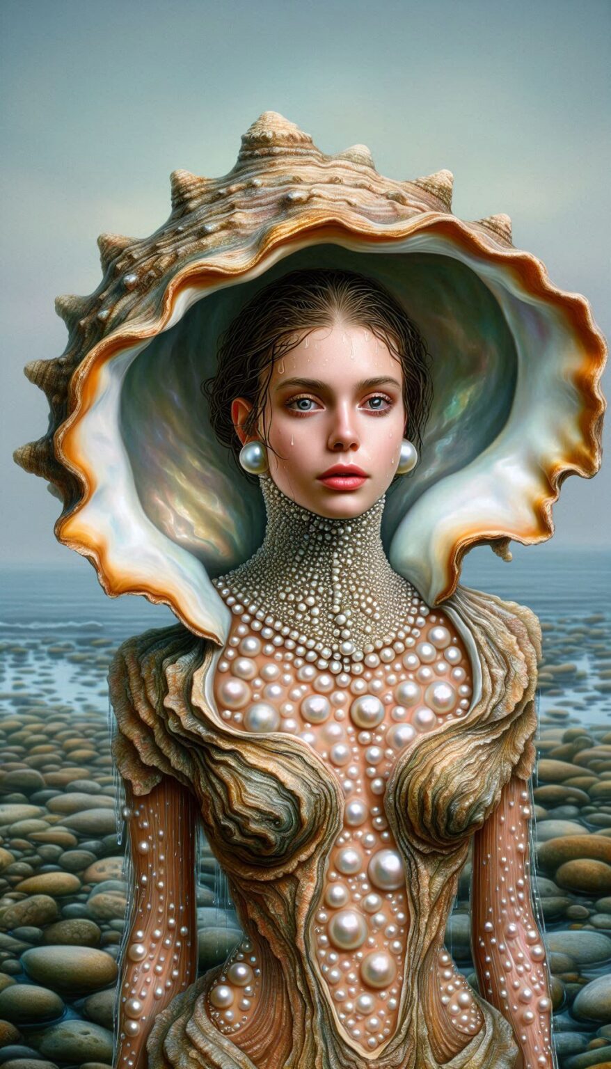 Fantastical Woman in Pearl Oyster Dress