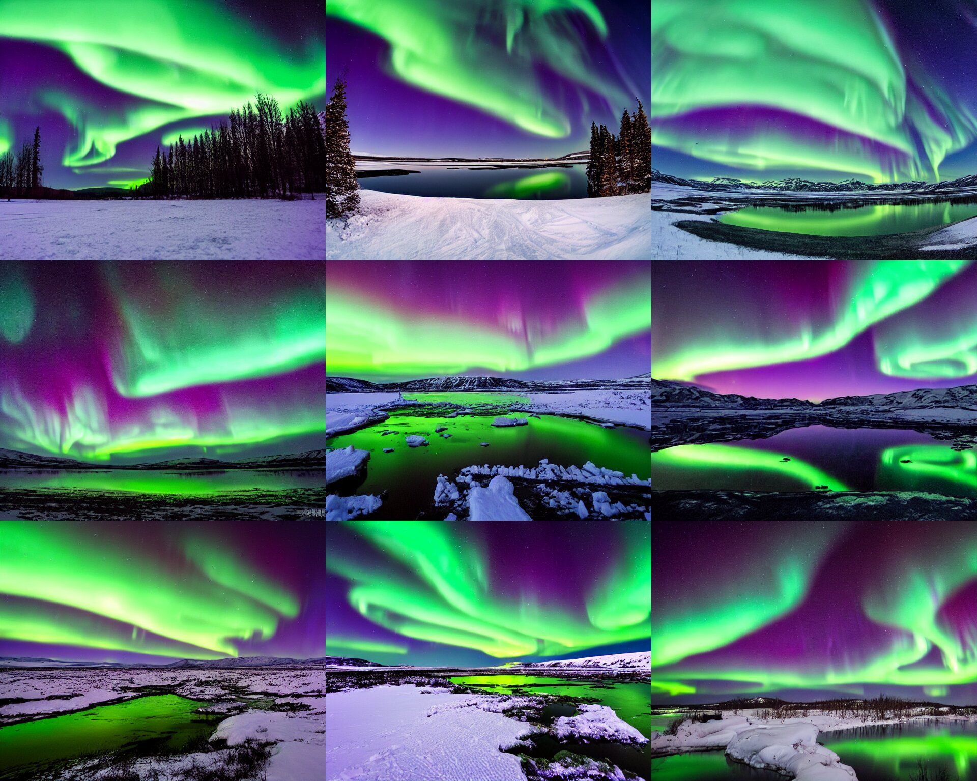 The Northern Lights Aurora Borealis in a Night Sky over a Serene Pond in Iceland