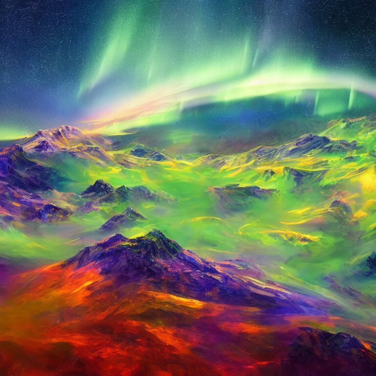 Beautiful Artistic Painting of Mountain Line in Outer Space