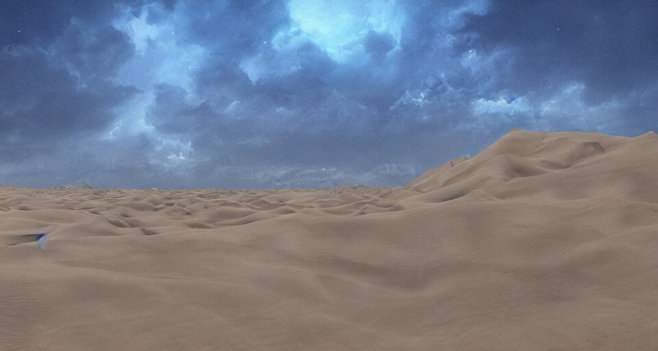 Matte Painting of Desert Dunes with Blue Light Falling on Them