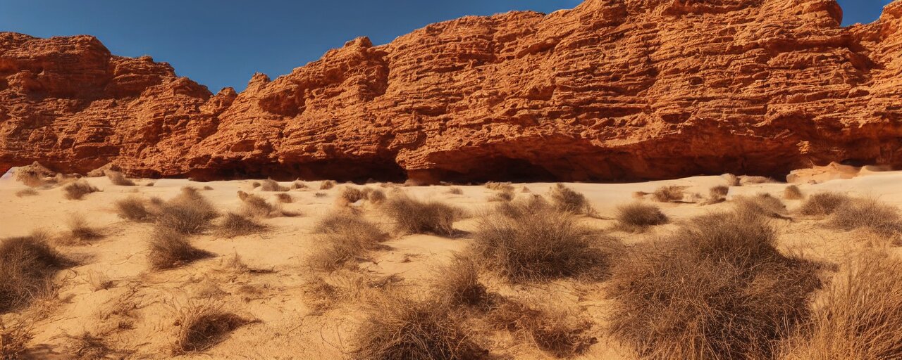 Great Desert Landscape with Cliffs and Sand Dunes