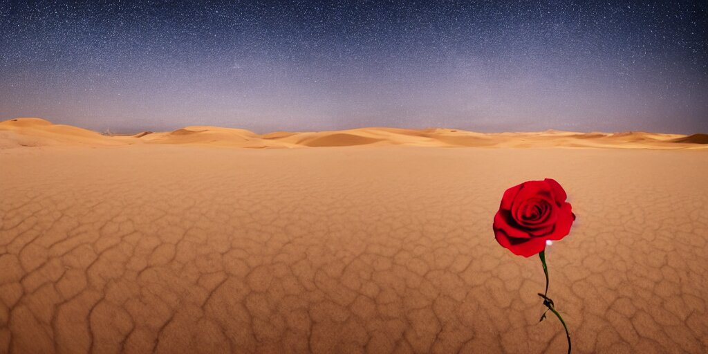 Single Red Rose is Growing in the Middle of the Desert