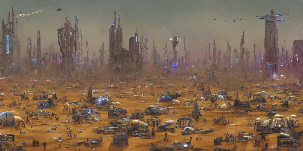 Sprawling Tent City with One Single Tall Military Tower in the Center