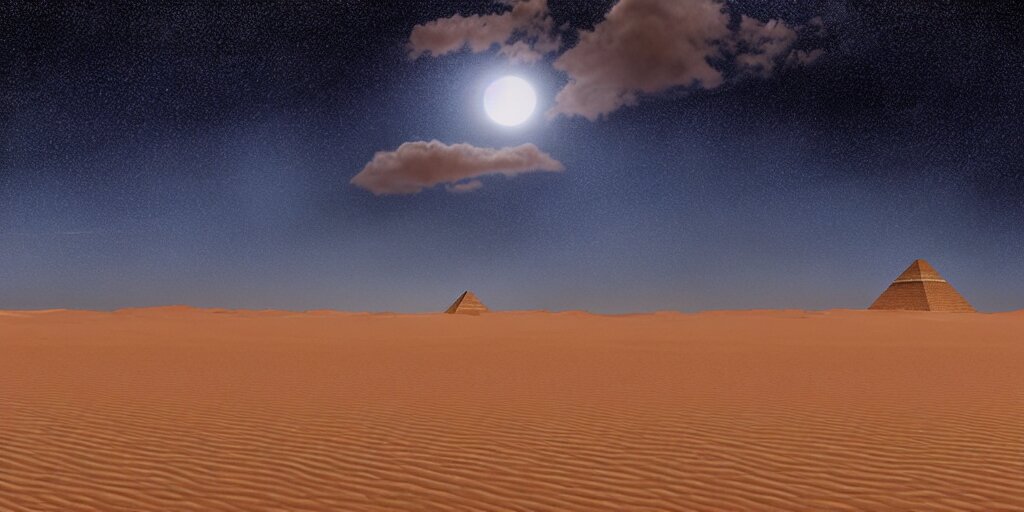 Wide Desertic Matte Painting Landscape with Ancient Egyptian Temple Buried in the Sun
