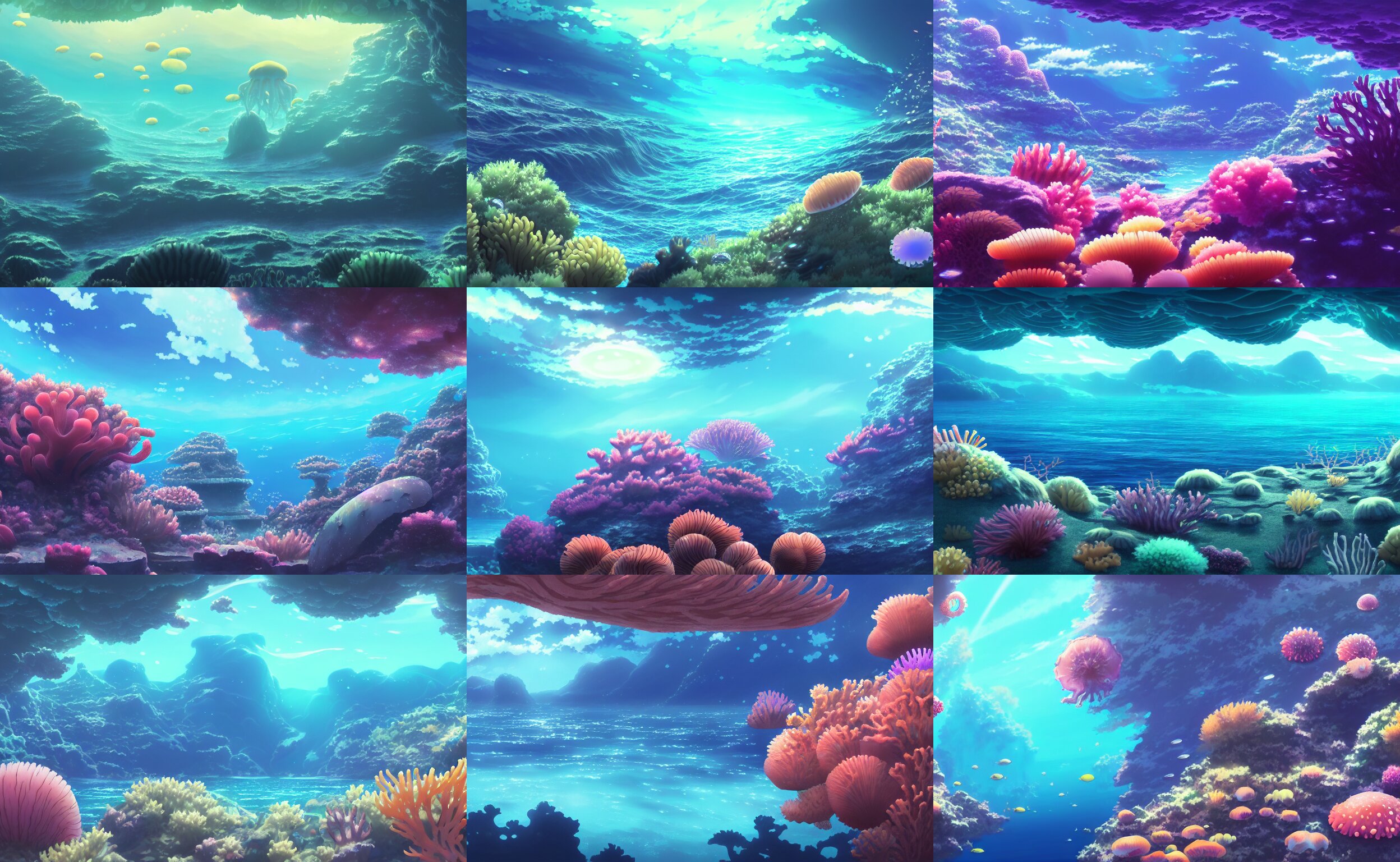 Anime Movie Background Matte Painting of an Underwater Ocean Reef