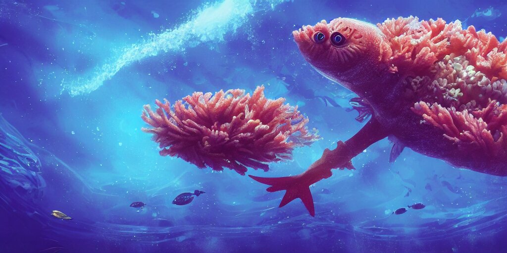 An Extremely Cute Alien Fish Swimming an Alien Habitable Underwater Planet