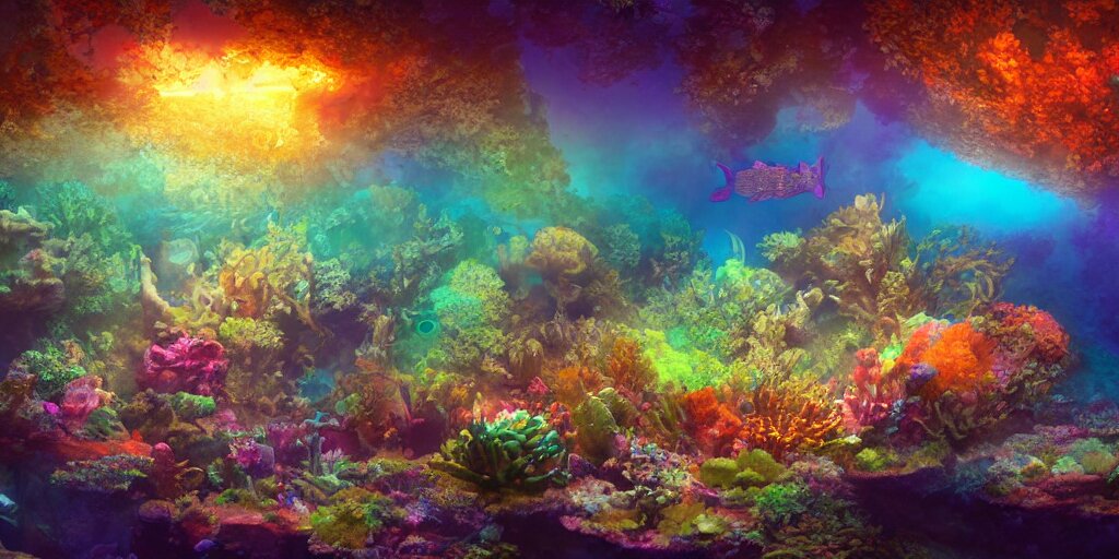 Mystical Underwater Shot of a Sunken Temple