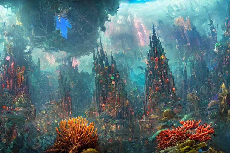 Epic Landscape View of a Vast Coral Reef Underwater Metropolis