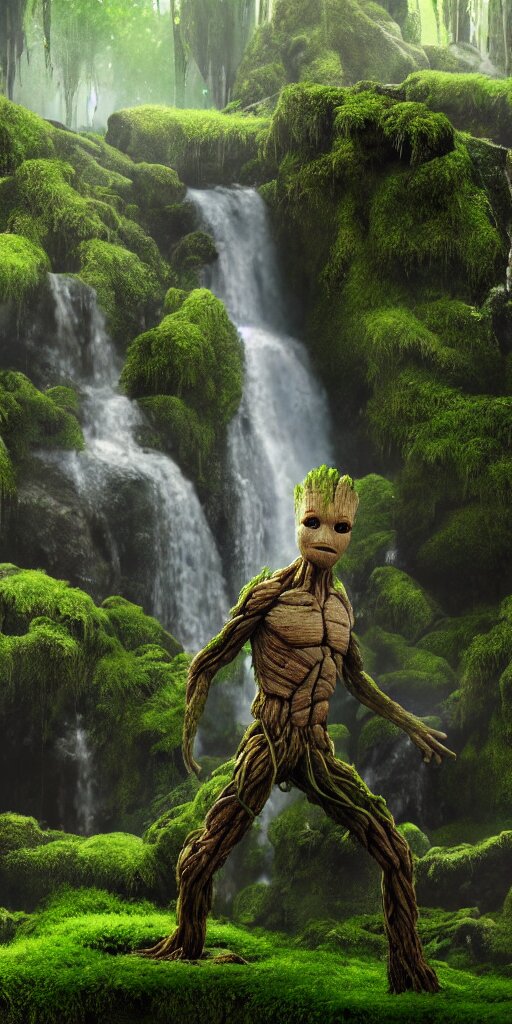 Photorealistic Wide Shot Focus Portrait of Groot Posing