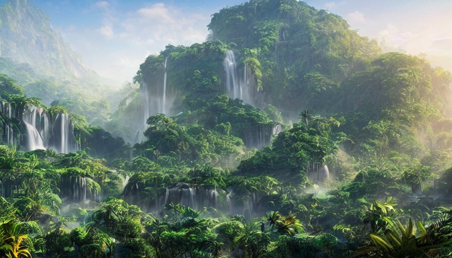 Wide View of Giant Ecological Glass City Built in the Heart of a Jungle