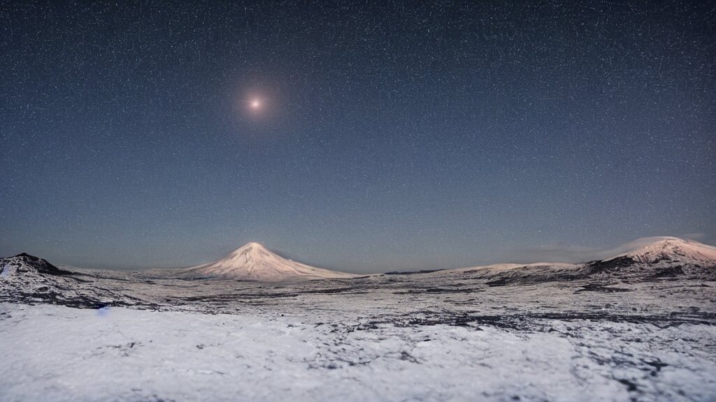 Cold Icy Landscape under a Clear Starry Sky