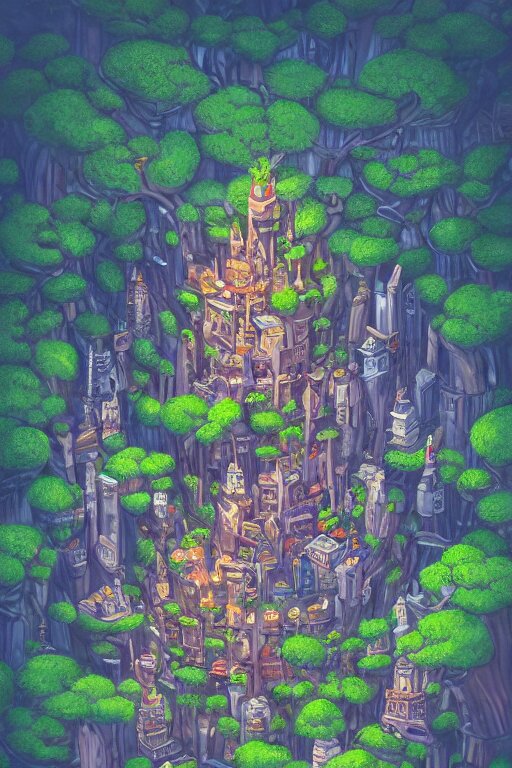Miniature City Built into the Trunk of a Single Colossal Tree in the Forest