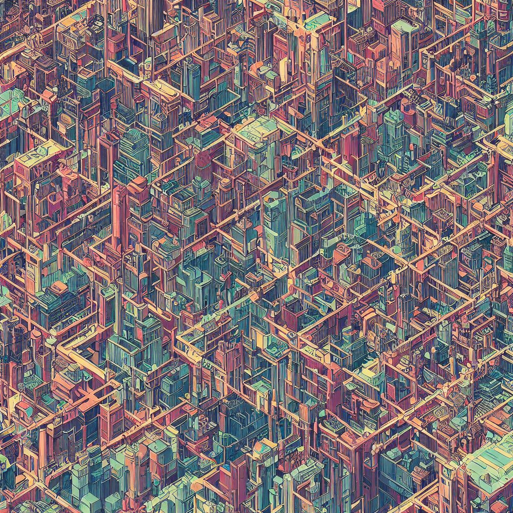 Isometric View Illustration of a Cyberpunk City