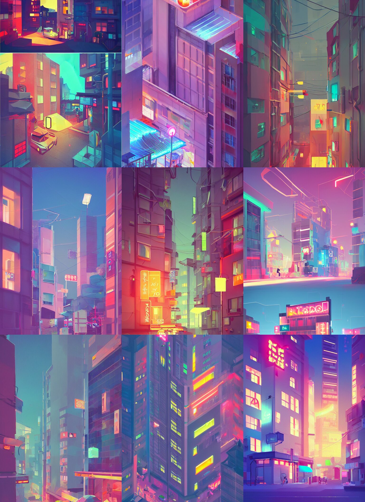 Japanese Flat in Tokyo with Neon Light Outside in the City
