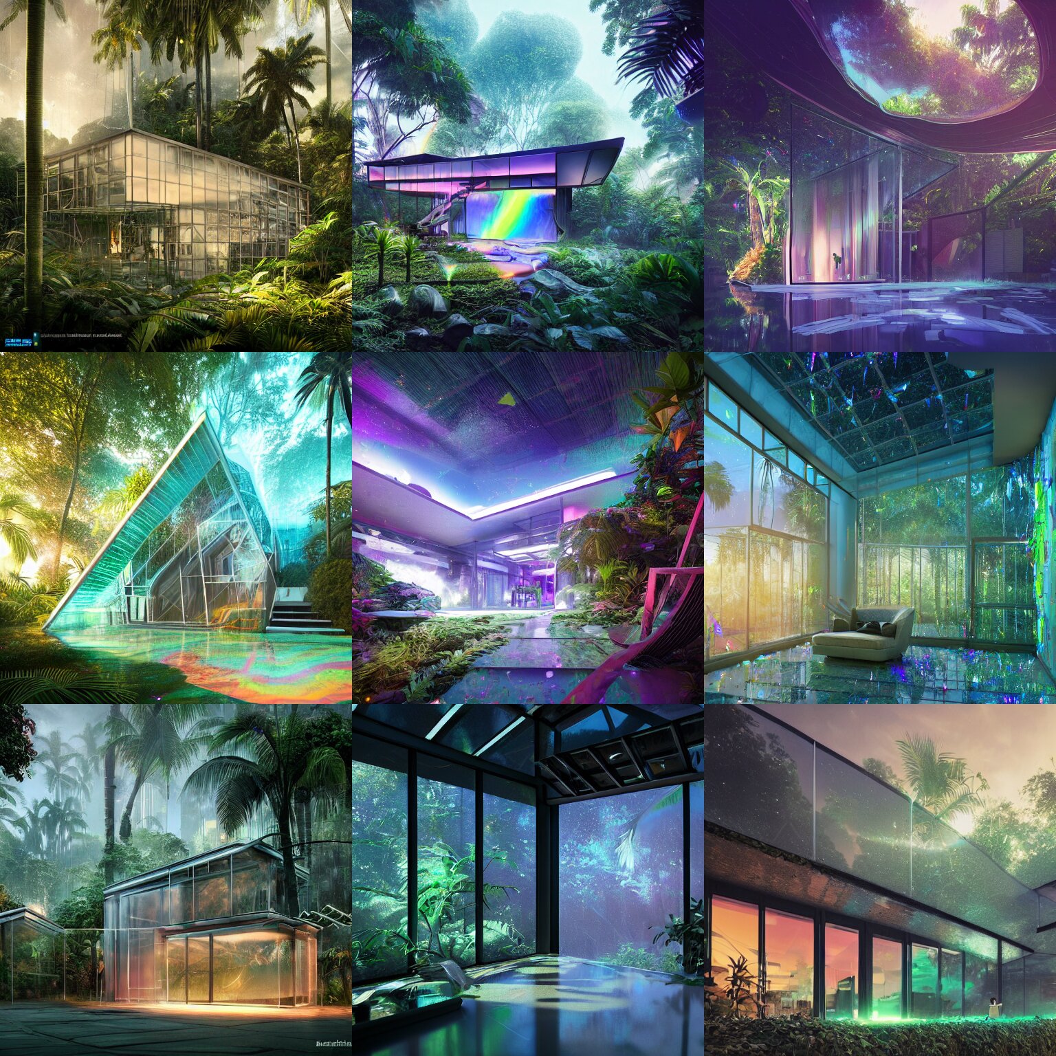 Beautiful Sci-fi House Made of Shattered Glass in a Tropical Rainforest