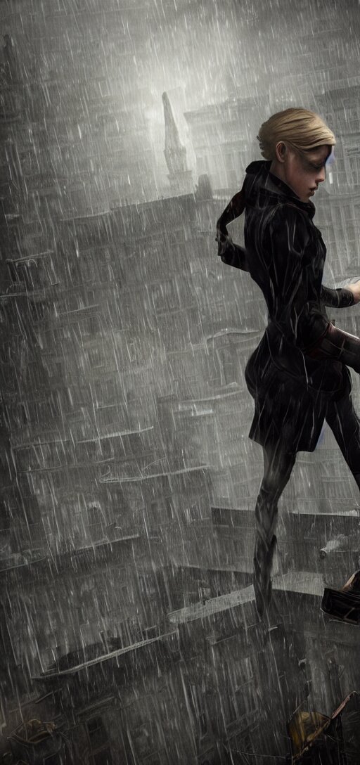 Annie Leonhart as Emily from Dishonored in Dunwall City Running on a Roof
