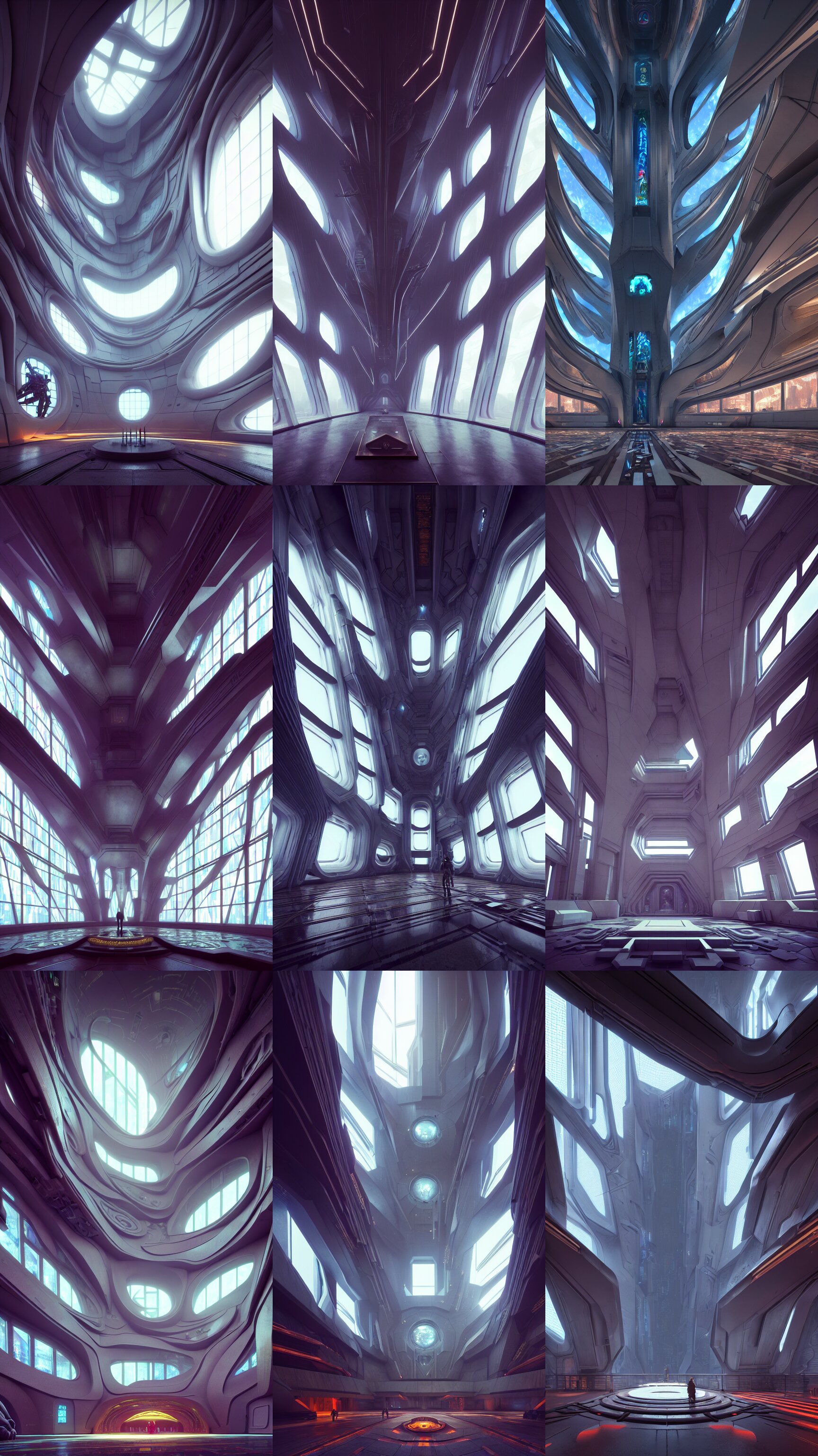 Inside of a Monument Decorated with Cyberpunk Motifs