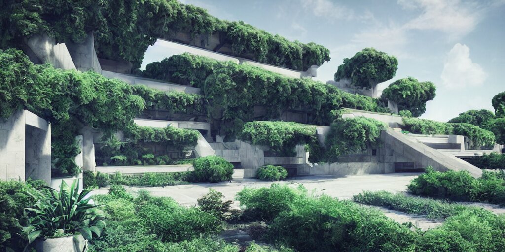 “verdant Classical Garden Based on the Brutalist Architecture of Carlo Scarpa